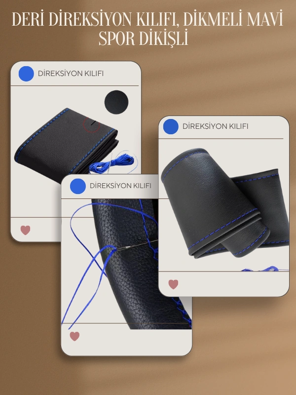 Dacia Duster Yerli Üretim Suni Deri Direksiyon Kılıfı, Dikmeli Mavi Spor Dikişli Çok Renkli