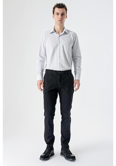 Siyah Armürlü %100 Pamuk Yan Cepli Slim Fit Dar Kesim Casual Pantolon 1003235117-siyah Siyah