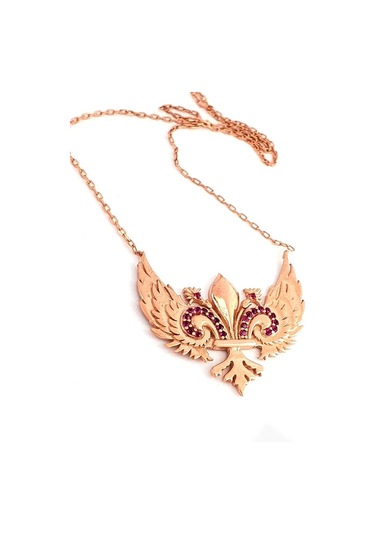 Pembe Zirkon Taşlı 925Ayar Gümüş Rose Melek Kanadı Kolye