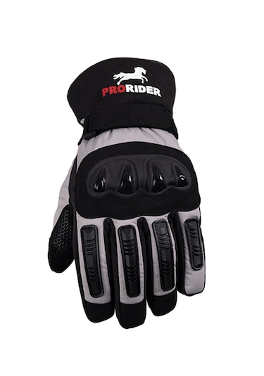 Prd14 Kışlık Gri Uzun Motosiklet Eldiveni Su Geçirmez, Rüzgar Korumalı, Dokunmatik