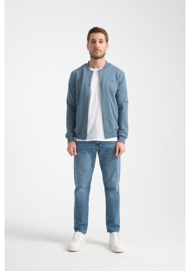 Shooter Sportswear Erkek Sweatshirt Düğmeli Ekru Standart Kalıp Orman Yeşili