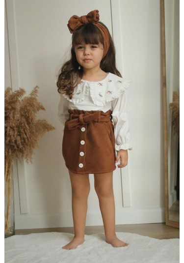 Süet Etek Çiçek Yaka Kız Takım 001