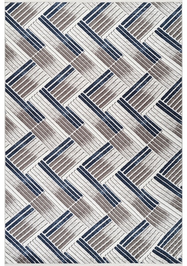 Modern Desenli Kaymaz Taban Elit Şık Dört Mevsim Yıkanabilir Halı Yolluk Mavi