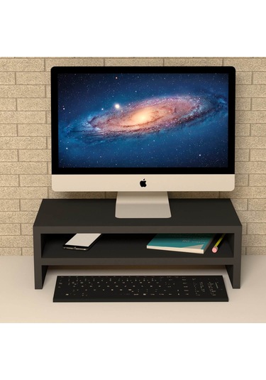 Emkawood Beliz Monitör Yükseltici Laptop Sehpası Siyah