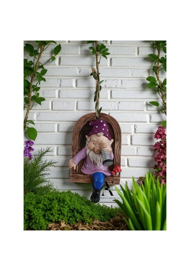 1 Adet Dekoratif Duvar Ve Bahçe Süsü Dürbünlü Cüce Mor Şapka