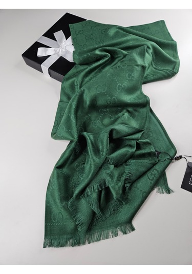 Miorel Scarfs G Desen Çift Taraflı Kaşmir İpek Şal 4 Mevsim Soft Pamuklu Şal Koyu Yeşil