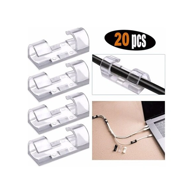 20&amp Apos Li Yapışkanlı Kablo Sabitleyici Şeffaf Klips 4741