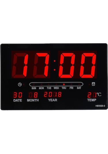 Suntek Sıcaklık Gün Tarih Göstergeli Dijital Duvar Saati Siyah