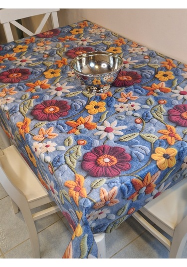 Kumaş Dokulu Tabanı Silikonlu Yıkanabilir Silinebilir Ütülenebilir Kaymaz Dekoratif Masa Örtüsü Brs020 Çok Renkli