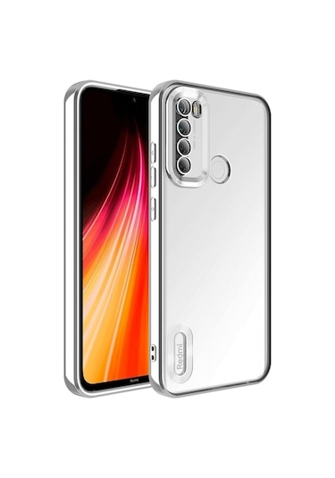Xiaomi Redmi Note 8 Kılıf Kamera Korumalı Logo Gösteren Zore Omega Kapak Gümüş