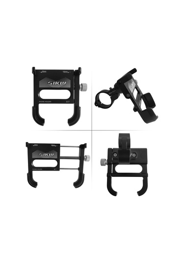 Bisiklet Telefon Montajı Alüminyum Alaşımlı Motosiklet 360 Derece Dönüşlü Telefon Tutucu - Siyah