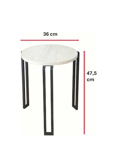 Zigon Sehpa Metal Ayaklı Beyaz Ahşap Yuvarlak Misafir Sehpası 3'lü