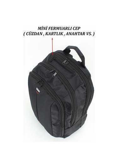 Case Club Siyah Sırt Çantası 17.3’’ Laptop Bölmeli Su Geçirmez Kumaş Siyah