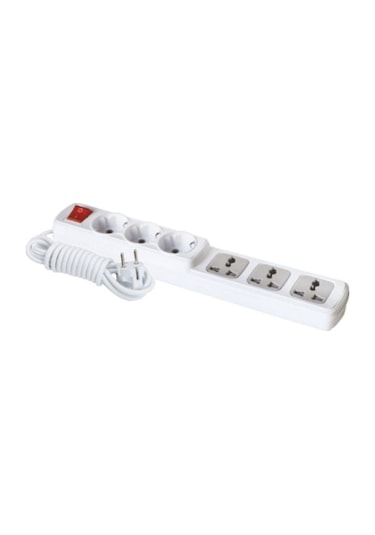 Far F303a 3+3 Anahtarlı Universal Grup Priz 2 Metre Kompakt Anahtarlı Priz Seti
