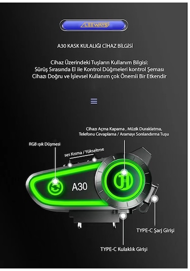 A30 Motosiklet Bluetooth Kask Kulaklığı Yüksek Ses Ve Mikrofon Kalitesi