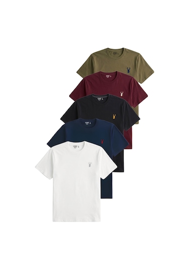 Genius Store Erkek 5'li Tişört %100 Pamuk Süprem Rahat Kalıp Basic Tişört Bisiklet Yaka Nakışlı T-shirt Erkek-5li Beyaz-siyah-lacivert-bordo-haki