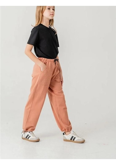 Cebi Taşlı Paça Brit Lastikli Stoperli Kız Çocuk Eşofman Altı 6168so Anrasit