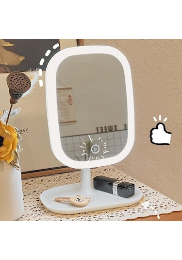 Led Akıllı Makyaj Aynası Işık Kız Yatak Odası Makyaj Masası Makyaj Aynası Masaüstü Makyaj Aynası Ahşap