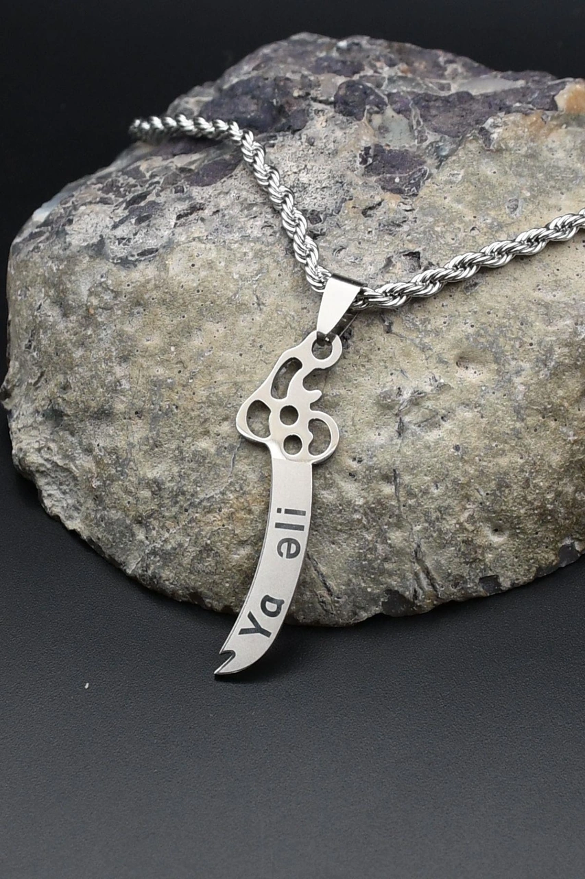 Hz. Ali Zülfikar Kılıcı Kolye Paslanmaz Çelik Zincir 3mm 902305 Gümüş