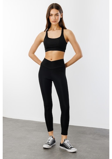 Çapraz Bel Detaylı Cross Waist Kadıntayt Çapraz-tayt Siyah