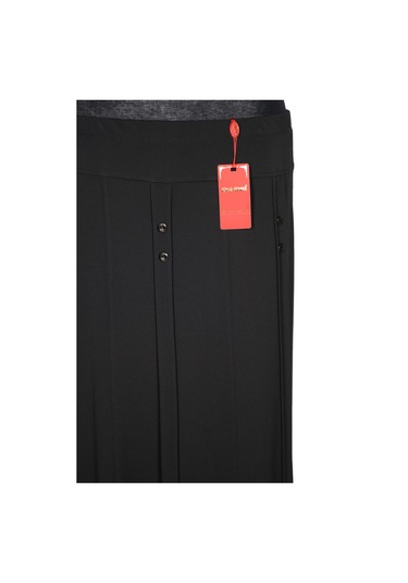 Hesna Kadın Pelin Krep Kumaş Süs Düğmeli Astarlı Lastikli Siyah Etek Siyah