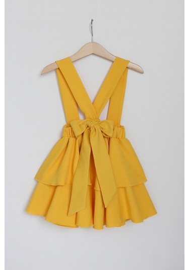 Kız Çocuk Helen Sarı Askılı Kat Kat Bağlama Jile  Elbise