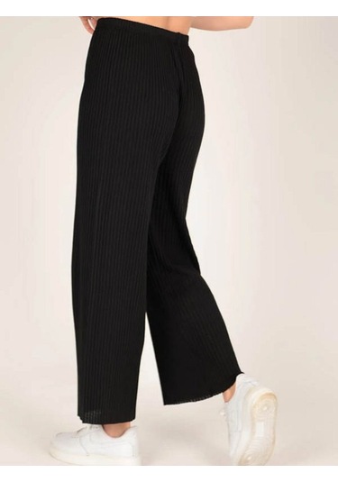 4'lü Likralı Bol Paça Rahat Kadın Pijama Altı Tek Alt Pijama Altı Siyah