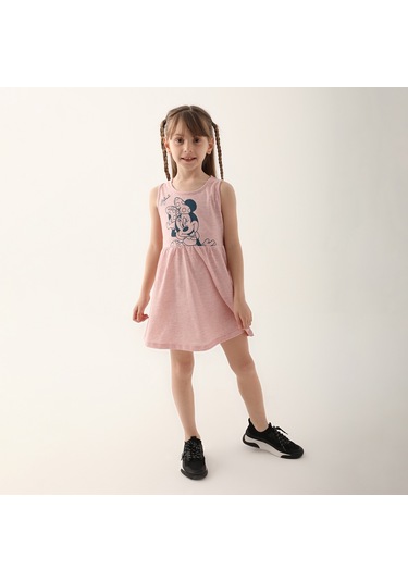 Minnie Mouse D4860-3 Çocuk  Pembe Melanj Elbise
