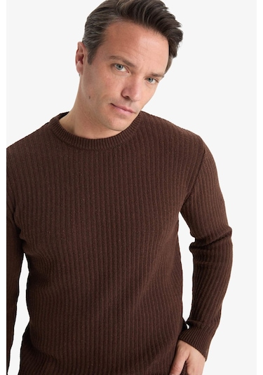 Defacto Standart Fit Bisiklet Yaka Triko Kazak E0811ax25wnbn497 Kahve