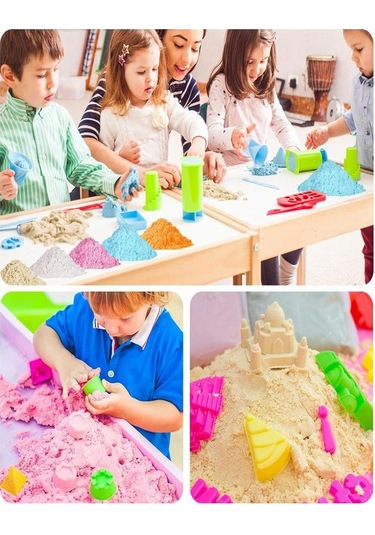 Pembe Kinetik Kum 500 Gr Ve Oyun Kalıbı 6 Lı 1 Paket Kurumaz Kinetik Oyun Kumu Doğal Kinetik Kum