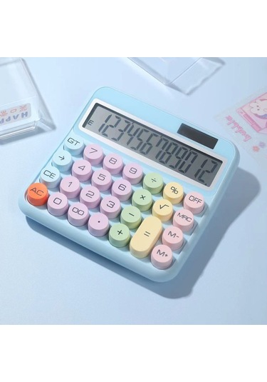 Singree Mekanik Hesap Makinesi 12 Basamak Büyük Lcd Ekran Yuvarlak Tuşlar 15 Eğimli Ekran Şeker Renkli Çift Güç Ofis Okul Ev Çocuk Öğrenci Muhasebeci Mavi