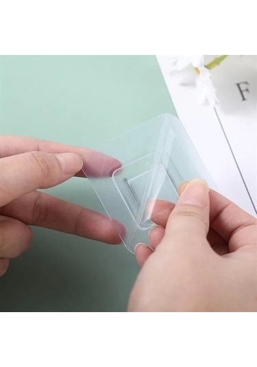 Eşya Sabitleme Askısı 10 Çift Şeffaf Çift Taraflı Yapışkanlı Geçmeli Klips Çok Renkli