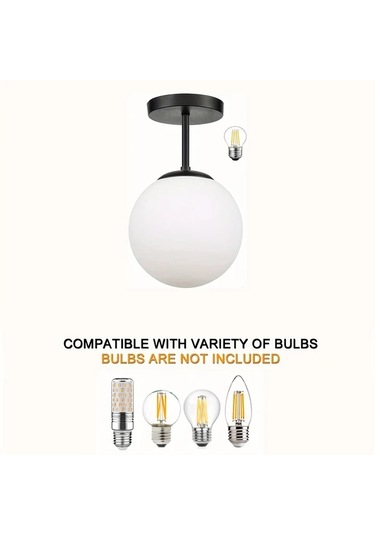 Dashanshop Siyah Modern Yarı Gömme Tavan Lambası Opal Küre Avize E26 Aydınlatma Siyah
