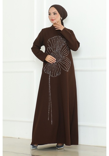 Zeral Taş İşlemeli Abiye 1200 - Kahve