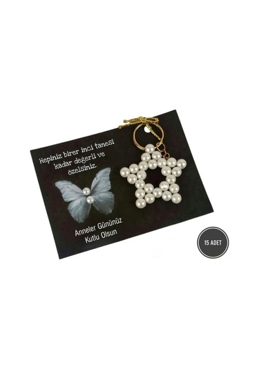 Anneler Günü Hediyesi 15 Adet Inci Yıldız Anahtarlık Ve Inci Küpe Kartı