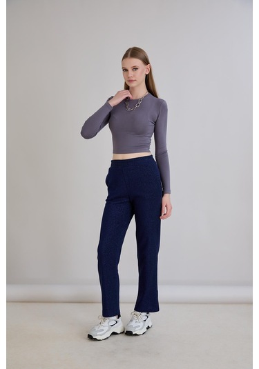 Sortie Collection Simli Örme Pantolon İndigo