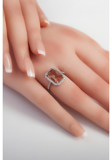 Dikdörtgen Zultanit Taşlı Rodyumlu 925 Ayar Gümüş Bayan Yüzük -7978