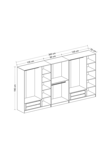 Kale 8 Kapak 4 Çekmece Zincir Dolap - Beyaz 190cm