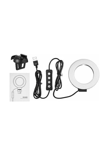 Pazly 4 Led Yüzük Işığı 3200k-6500k 11 Seviye Parlaklık Usb Beslemeli Soğuk Ayaklı Klemeli Montajlı Siyah Siyah