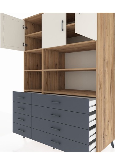 Kronos Dolap 8 Raflı 8 Çekmeceli 3 Kapaklı 132x59x195 Çam-ayt... Çam