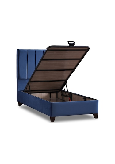 Blue Star Tek Kişilik Baza + Başlık + Yatak Set 3 Lü Set Mavi