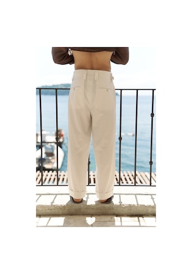 Enrico Kemer Detay Ekru Erkek Pantolon Ekru