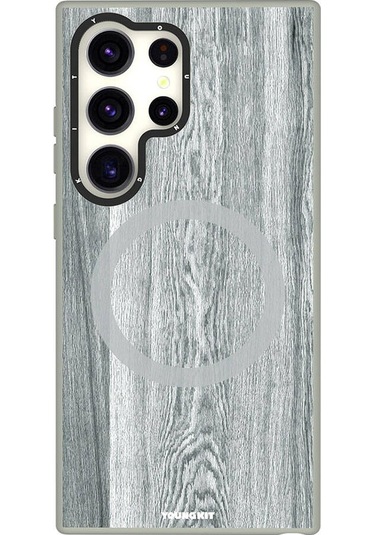 Galaxy S24 Ultra Uyumlu Kılıf Magsafe Şarj Özellikli Youngkit Wood Forest Serisi Kapak Gri