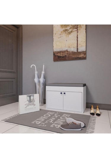 Merlin Mobilya Side 2 Katlı Puf Oturaklı Ayakkabılık Antrasit - Beyaz