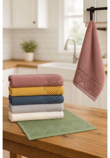 6'lı Mutfak Havlusu Seti 30x50 Cm %100 Pamuklu Kare Çok Renkli