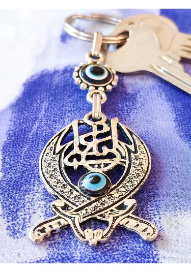 Moncuk Design Nazar Boncuklu Çift Hz Ali Kılıçlı Metal Anahtarlık