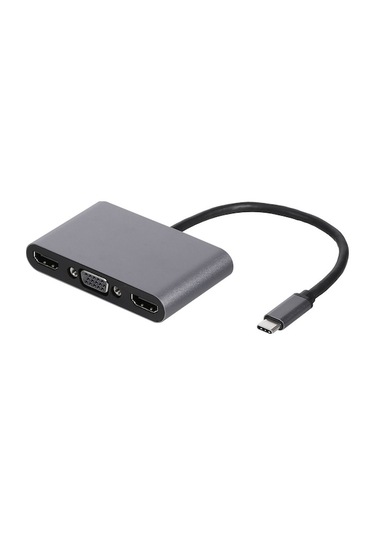 Usb-c 5-in-1 Hub Gri: 2x4k Hdtv + Vga Çıkışı, Usb, 87w Pd Şarj, Alüminyum Gövde, Plug & Play