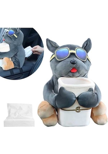 Createtech Sevimli Peluş Peçete Kutusu, Köpek Kağıt İçin Hayvan Dokulu Doku, Antik Adog 2'li Paket Antik