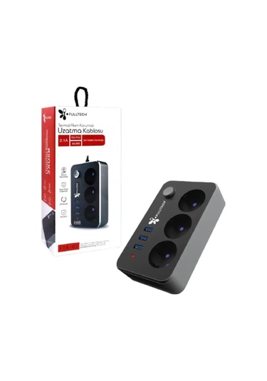 Termal Akım Korumalı 3'lü Priz 3 X Usb Grup Uzatma 2mt Kablo Uzunluğu 12