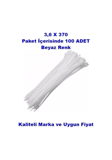 Pemsan Klips Kablo Bağı 3,6x370 Beyaz 100 Adet Kablo Cırtı